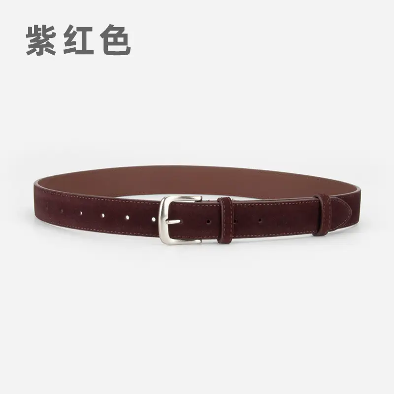 Women Retro Frosted Leather Belt Brown Pin Buckle