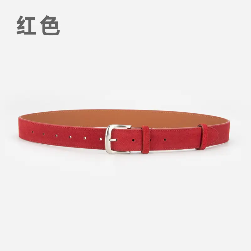 Women Retro Frosted Leather Belt Brown Pin Buckle