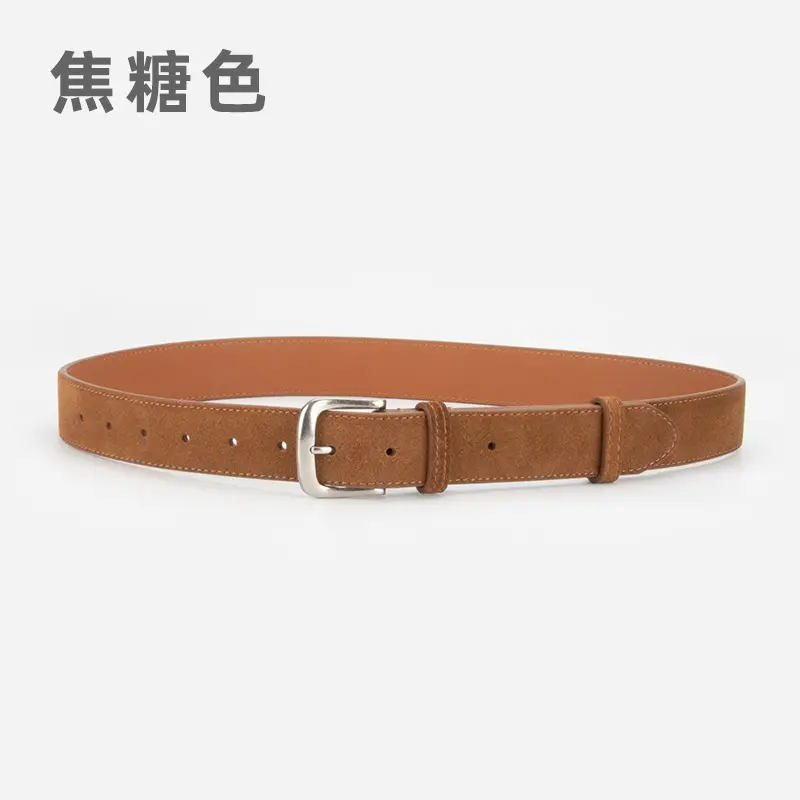 Women Retro Frosted Leather Belt Brown Pin Buckle