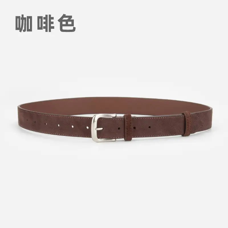 Women Retro Frosted Leather Belt Brown Pin Buckle