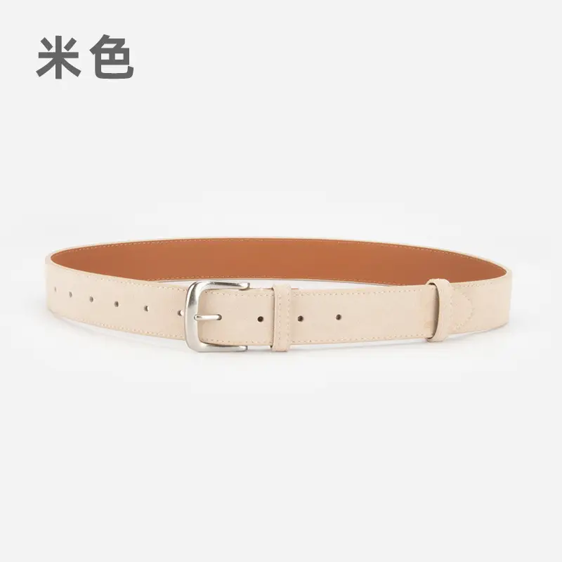 Women Retro Frosted Leather Belt Brown Pin Buckle