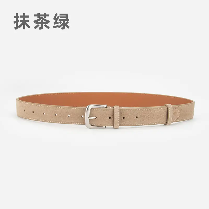 Women Retro Frosted Leather Belt Brown Pin Buckle