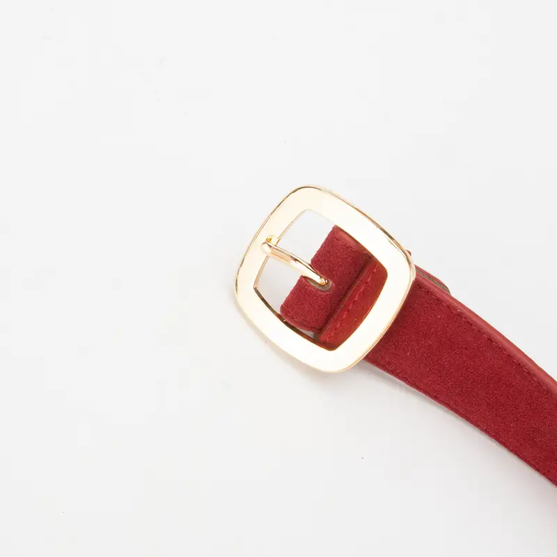 Vintage Red Leather Belt with Buckle for Women - Image 14