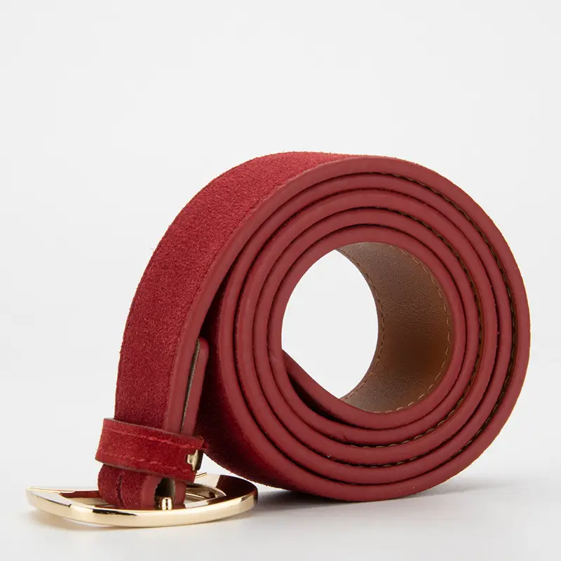 Vintage Red Leather Belt with Buckle for Women - Image 16