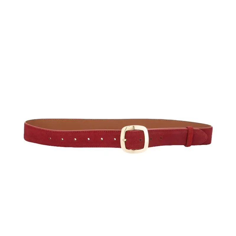 Vintage Red Leather Belt with Buckle for Women - Image 17