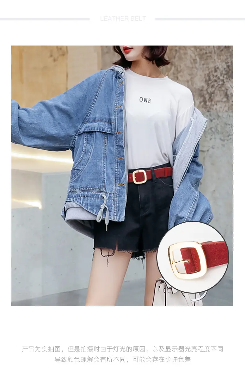 Vintage Red Leather Belt with Buckle for Women — feature 1