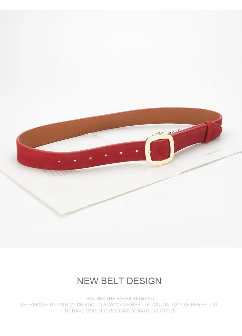Vintage Red Leather Belt with Buckle for Women — feature 11