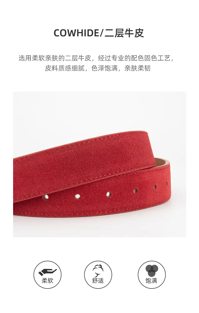 Vintage Red Leather Belt with Buckle for Women — feature 5