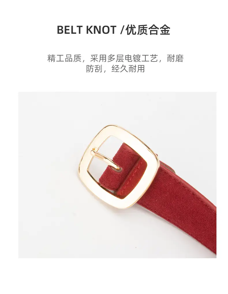 Vintage Red Leather Belt with Buckle for Women — feature 6