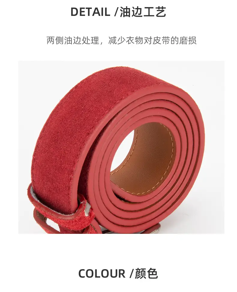 Vintage Red Leather Belt with Buckle for Women — feature 7