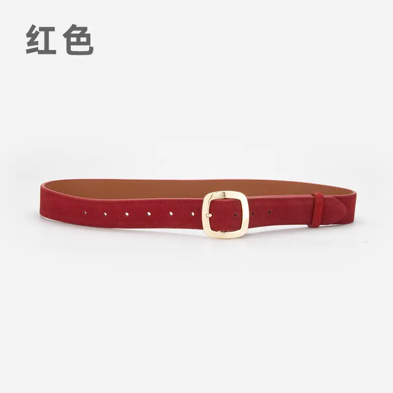 Vintage Red Leather Belt with Buckle for Women - Image 2