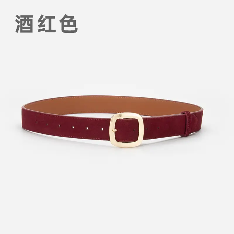 Vintage Red Leather Belt with Buckle for Women - Image 3