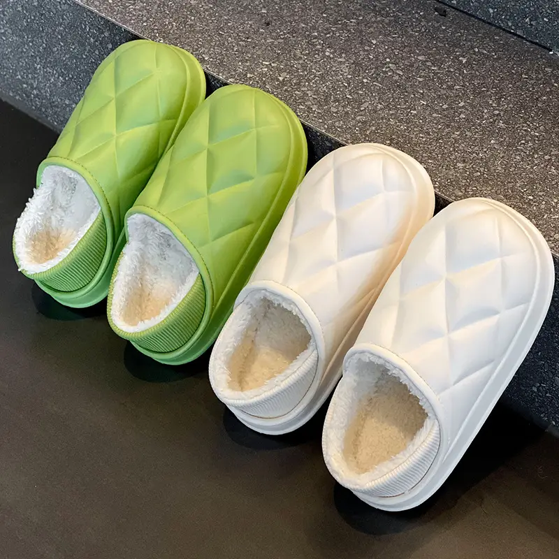 Autumn and Winter Bag Heel Waterproof Cotton Slippers for Women Couple Home Indoor and Outdoor Wear fleece-lined Non-slip Warm Moon Shoes for Men