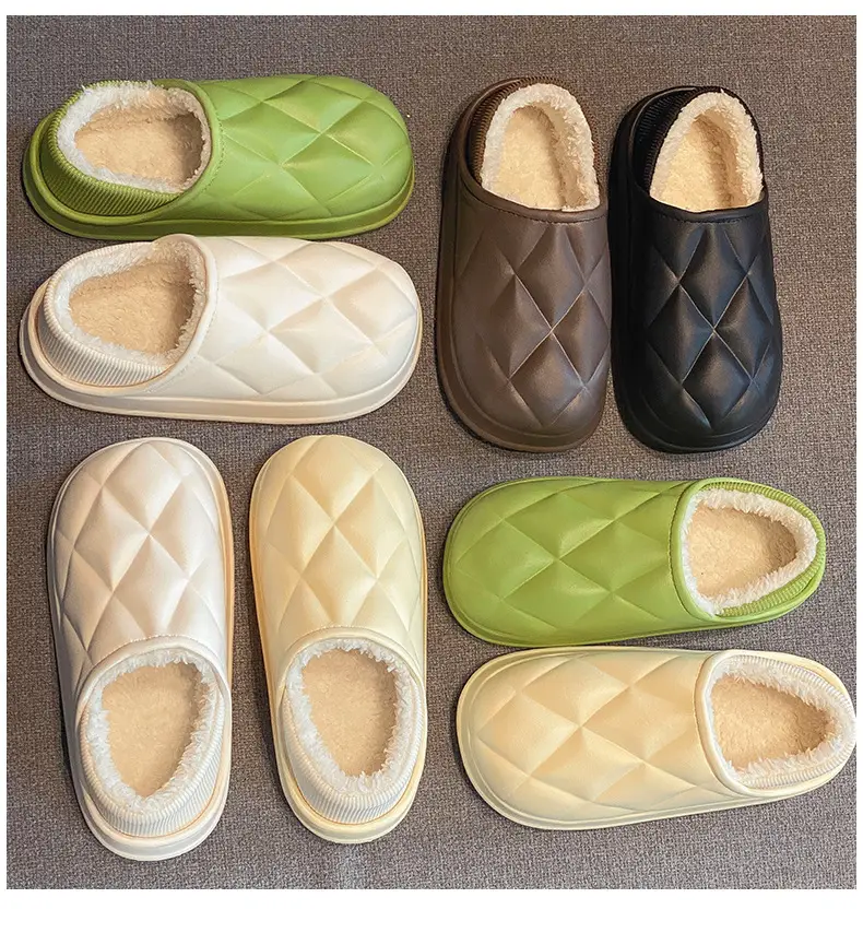 Autumn and Winter Bag Heel Waterproof Cotton Slippers for Women Couple Home Indoor and Outdoor Wear fleece-lined Non-slip Warm Moon Shoes for Men — feature 1