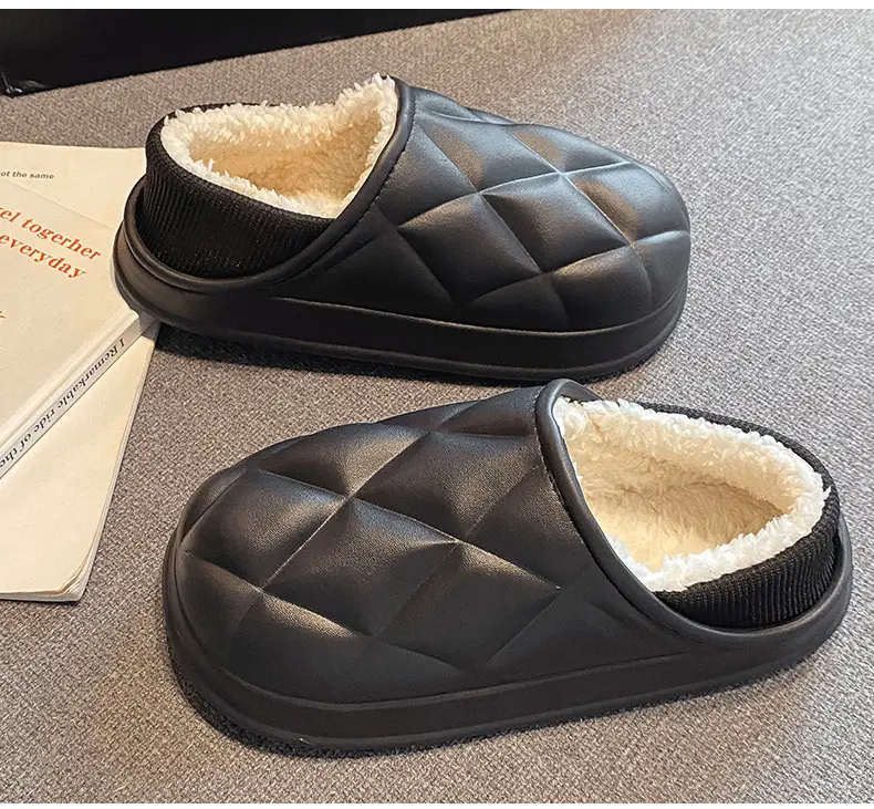 Autumn and Winter Bag Heel Waterproof Cotton Slippers for Women Couple Home Indoor and Outdoor Wear fleece-lined Non-slip Warm Moon Shoes for Men — feature 11