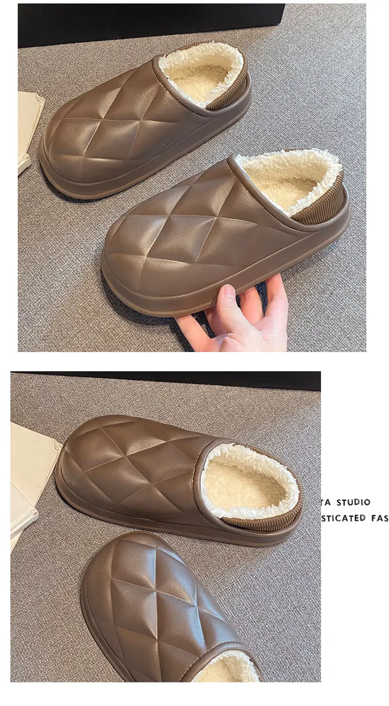 Autumn and Winter Bag Heel Waterproof Cotton Slippers for Women Couple Home Indoor and Outdoor Wear fleece-lined Non-slip Warm Moon Shoes for Men — feature 14