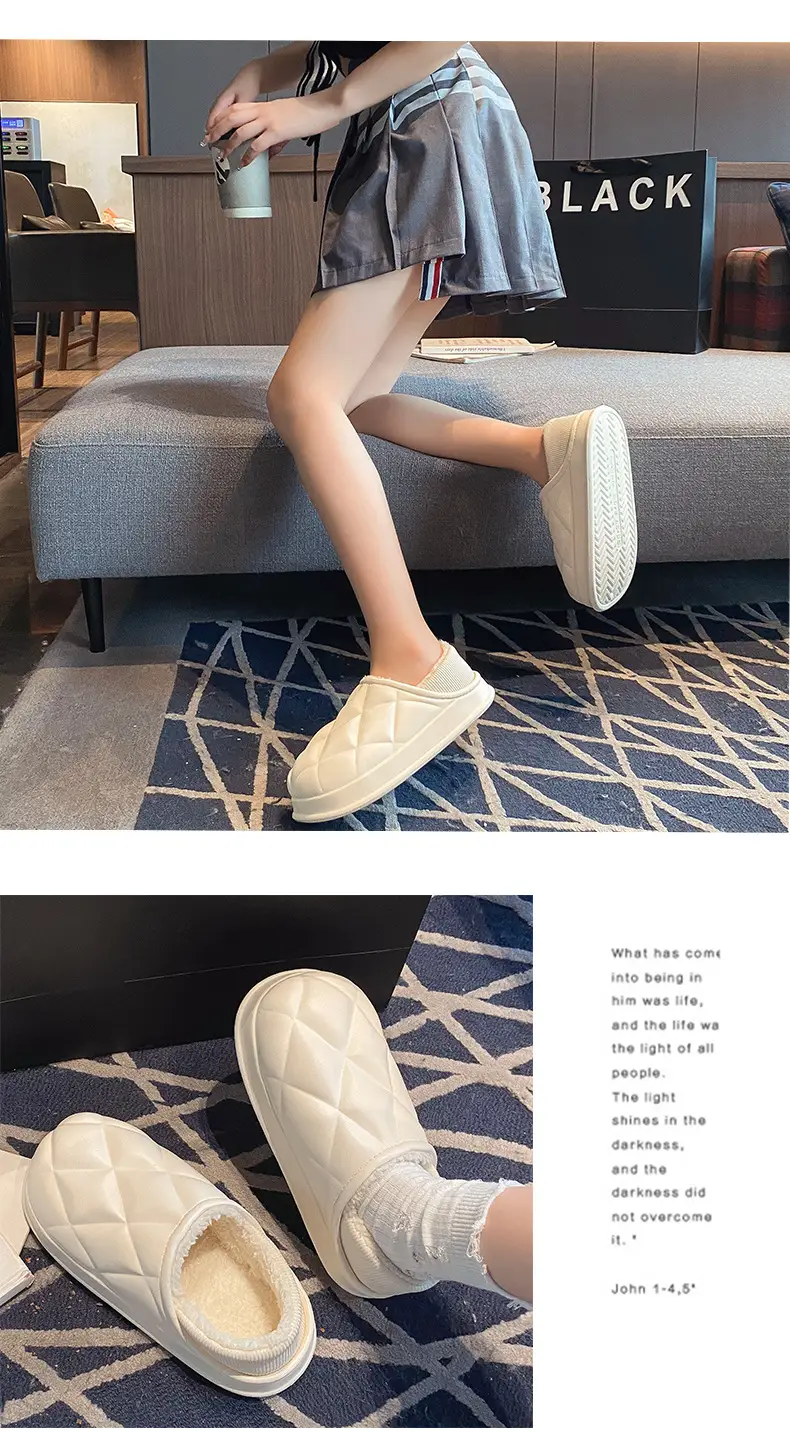 Autumn and Winter Bag Heel Waterproof Cotton Slippers for Women Couple Home Indoor and Outdoor Wear fleece-lined Non-slip Warm Moon Shoes for Men — feature 16