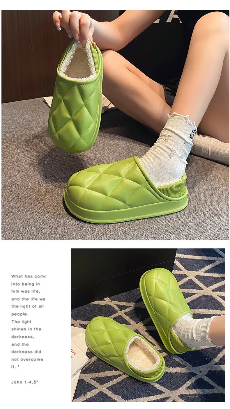 Autumn and Winter Bag Heel Waterproof Cotton Slippers for Women Couple Home Indoor and Outdoor Wear fleece-lined Non-slip Warm Moon Shoes for Men — feature 23