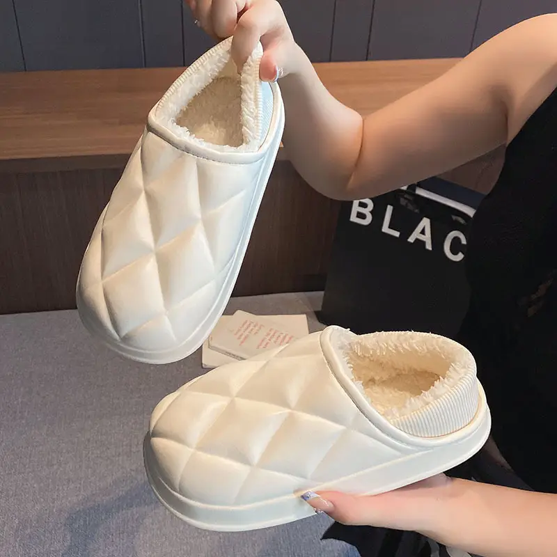 Autumn and Winter Bag Heel Waterproof Cotton Slippers for Women Couple Home Indoor and Outdoor Wear fleece-lined Non-slip Warm Moon Shoes for Men