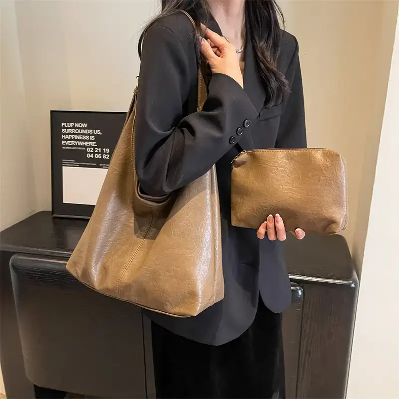 Brown Leather Crossbody Bag with Matching Pouch for Women - Image 6