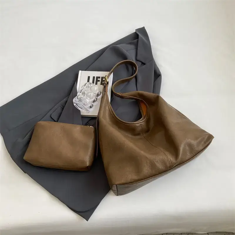 Brown Leather Crossbody Bag with Matching Pouch for Women - Image 4