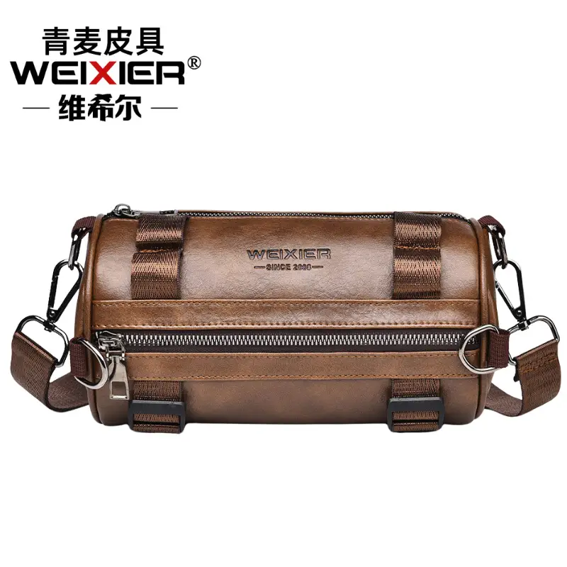 Men's Waterproof Crossbody Bag Brown Leather Large Capacity - Image 5