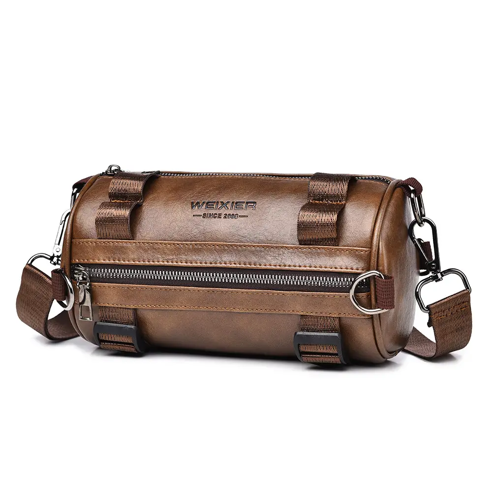 Men's Waterproof Crossbody Bag Brown Leather Large Capacity - Image 7