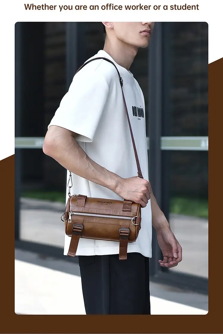 Men's Waterproof Crossbody Bag Brown Leather Large Capacity — feature 11