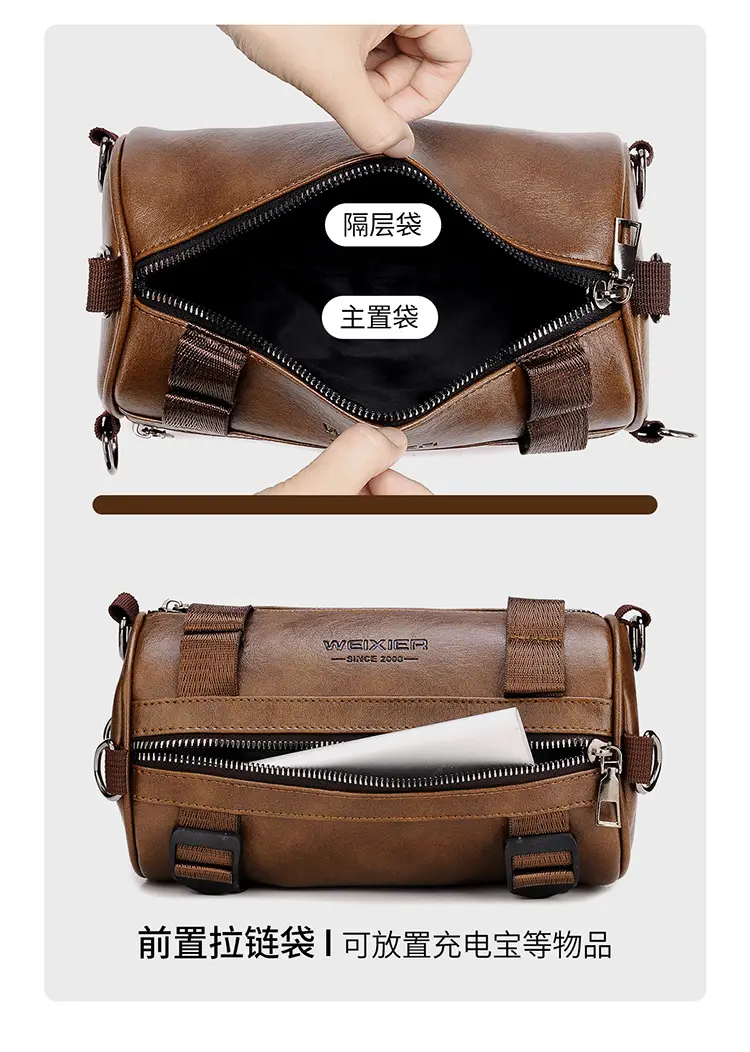 Men's Waterproof Crossbody Bag Brown Leather Large Capacity — feature 13