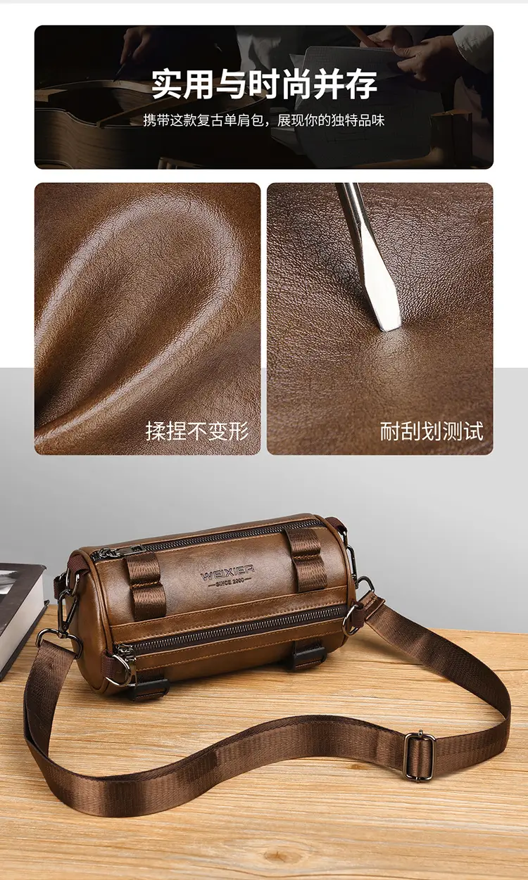 Men's Waterproof Crossbody Bag Brown Leather Large Capacity — feature 15