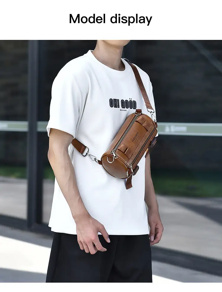 Men's Waterproof Crossbody Bag Brown Leather Large Capacity — feature 17