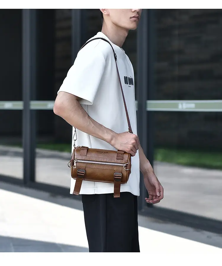 Men's Waterproof Crossbody Bag Brown Leather Large Capacity — feature 20