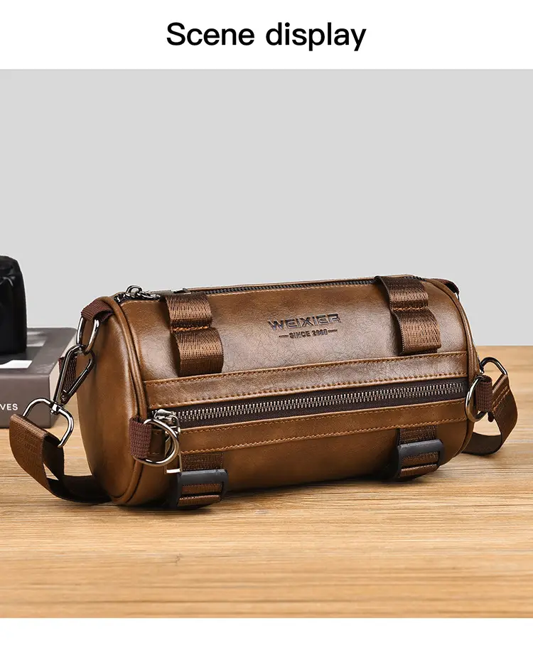 Men's Waterproof Crossbody Bag Brown Leather Large Capacity — feature 21
