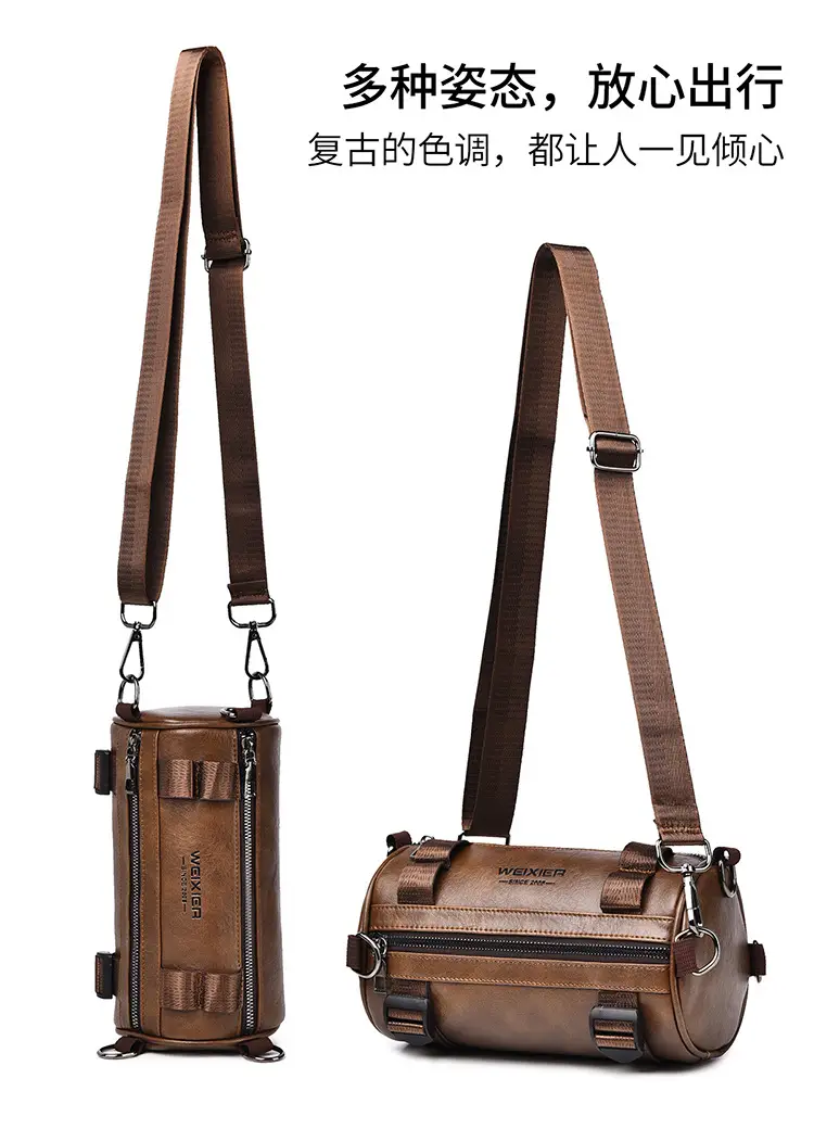 Men's Waterproof Crossbody Bag Brown Leather Large Capacity — feature 8