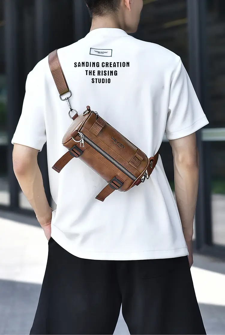 Men's Waterproof Crossbody Bag Brown Leather Large Capacity — feature 9