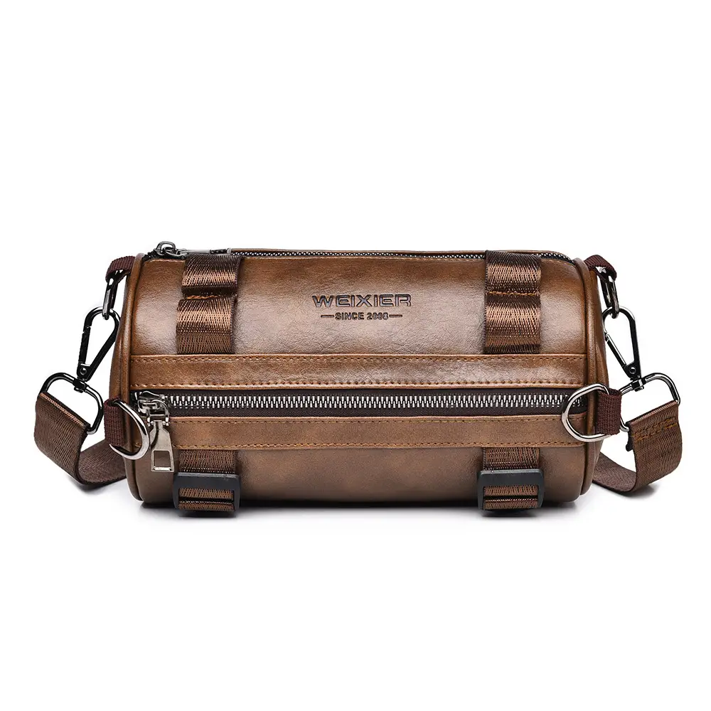 Men's Waterproof Crossbody Bag Brown Leather Large Capacity - Image 2