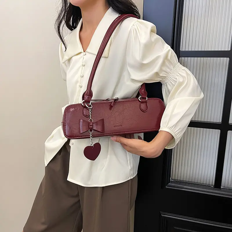 Women's Maroon Bow Pillow Bag 2024 Summer - Image 7