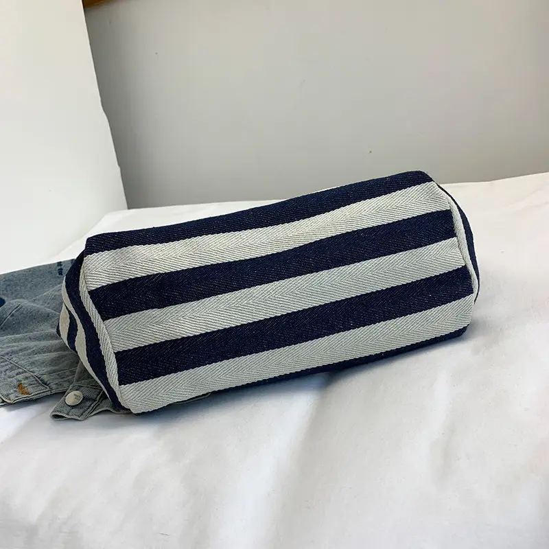 Striped Canvas Shoulder Bag Large Capacity Lazy Style
