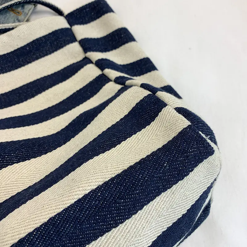 Striped Canvas Shoulder Bag Large Capacity Lazy Style