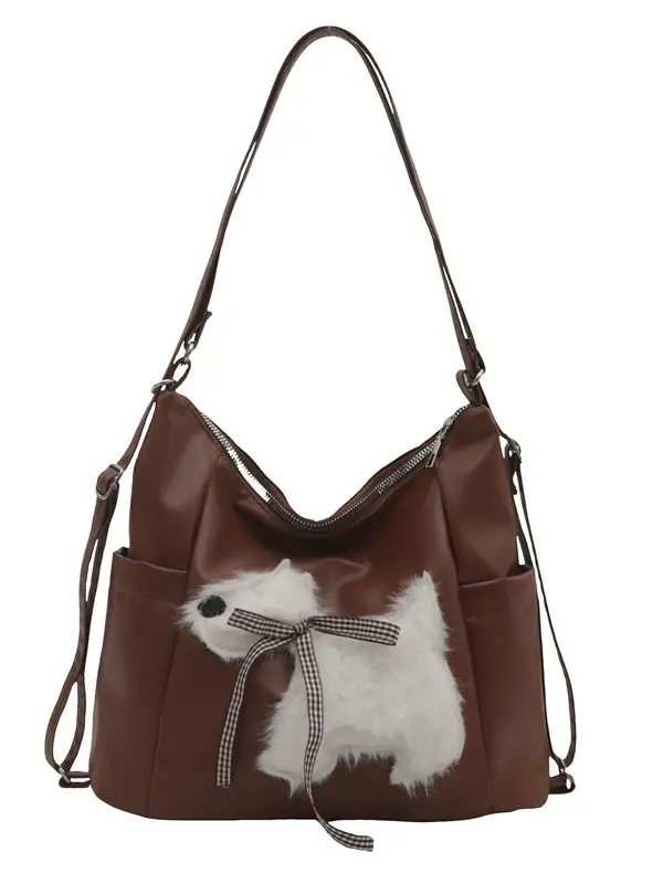 Women's Brown Faux Fur Crossbody Bag with Cute Design - Image 7