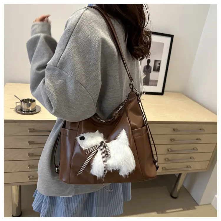 Women's Brown Faux Fur Crossbody Bag with Cute Design — feature 9