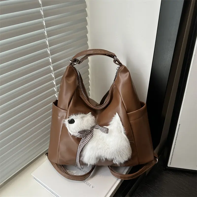 Women's Brown Faux Fur Crossbody Bag with Cute Design - Image 2
