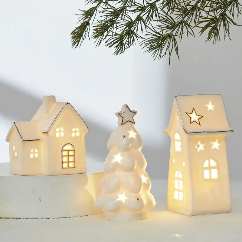 Ceramic Christmas Tree Hut Lamp Decor 19cm White - Image 17
