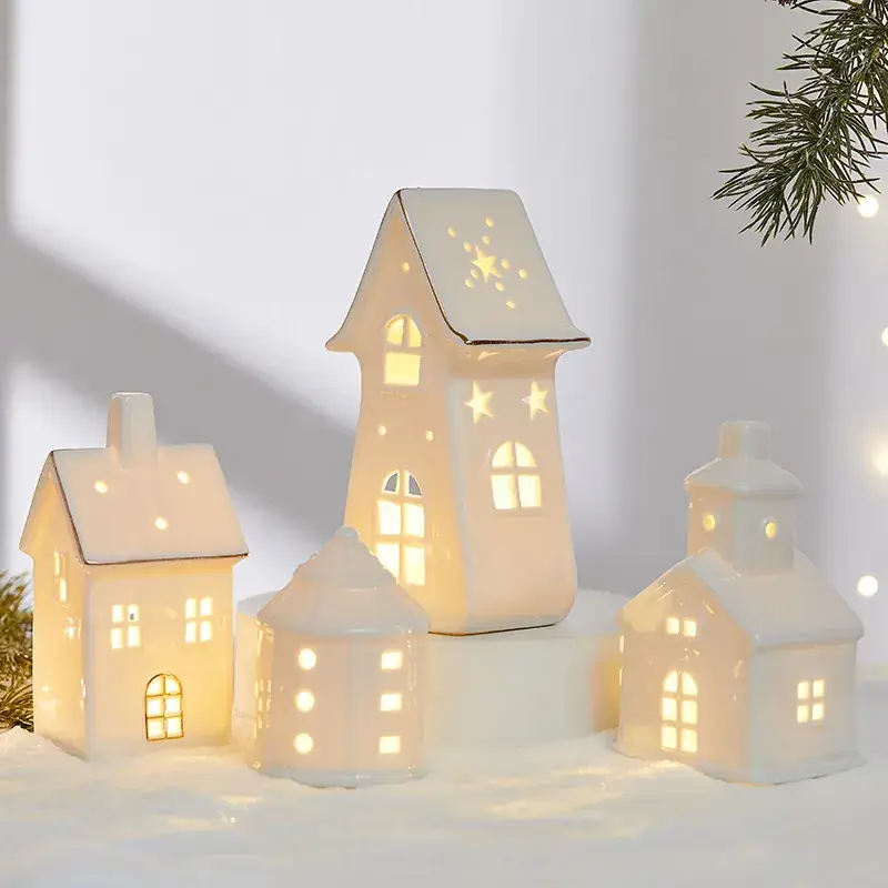 Ceramic Christmas Tree Hut Lamp Decor 19cm White - Image 18