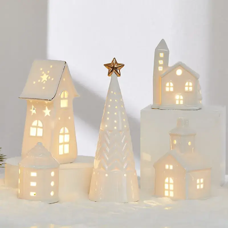 Ceramic Christmas Tree Hut Lamp Decor 19cm White - Image 19