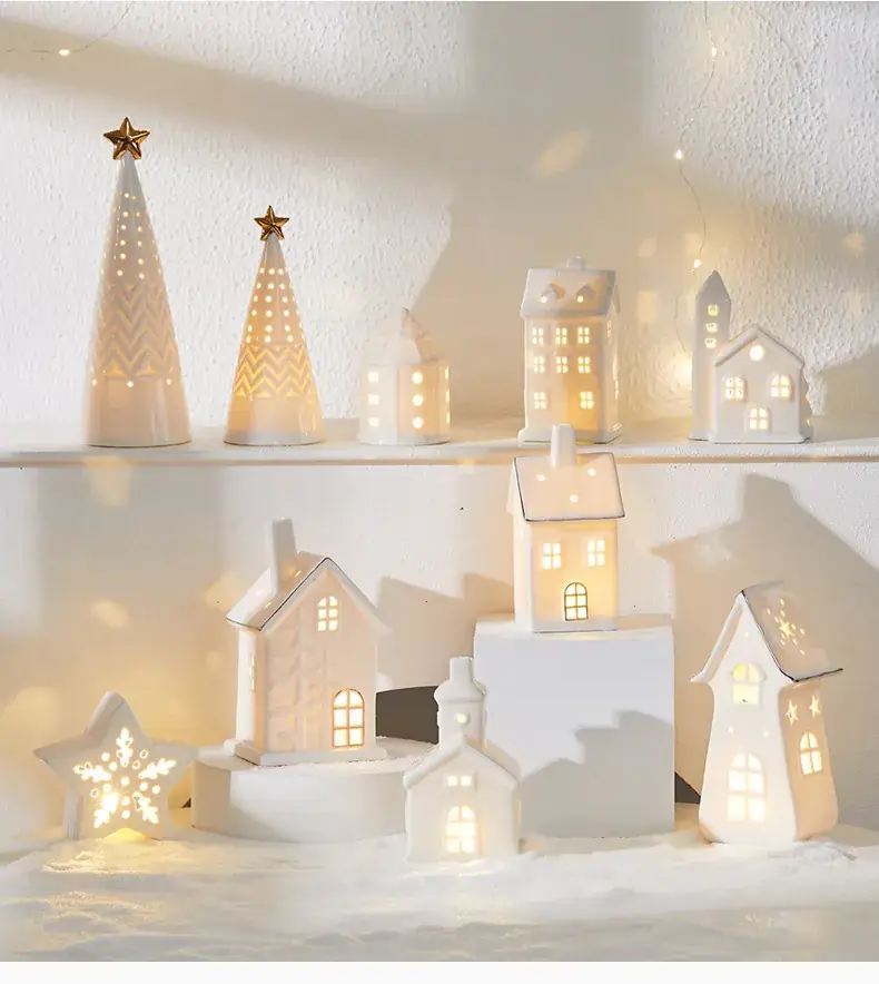 Ceramic Christmas Tree Hut Lamp Decor 19cm White — feature 1