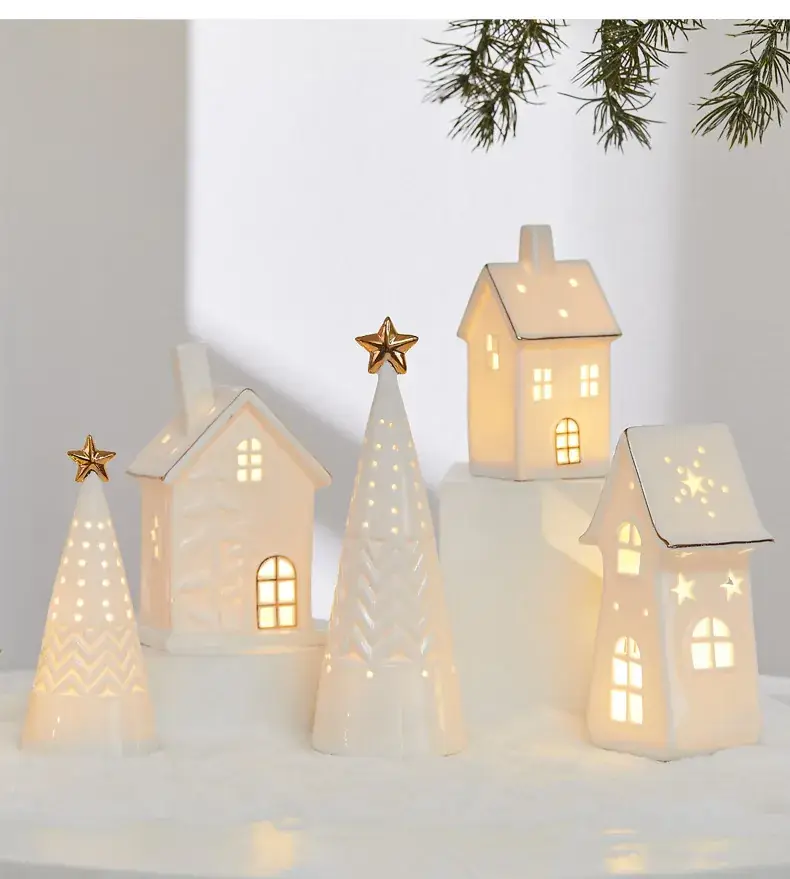 Ceramic Christmas Tree Hut Lamp Decor 19cm White — feature 11