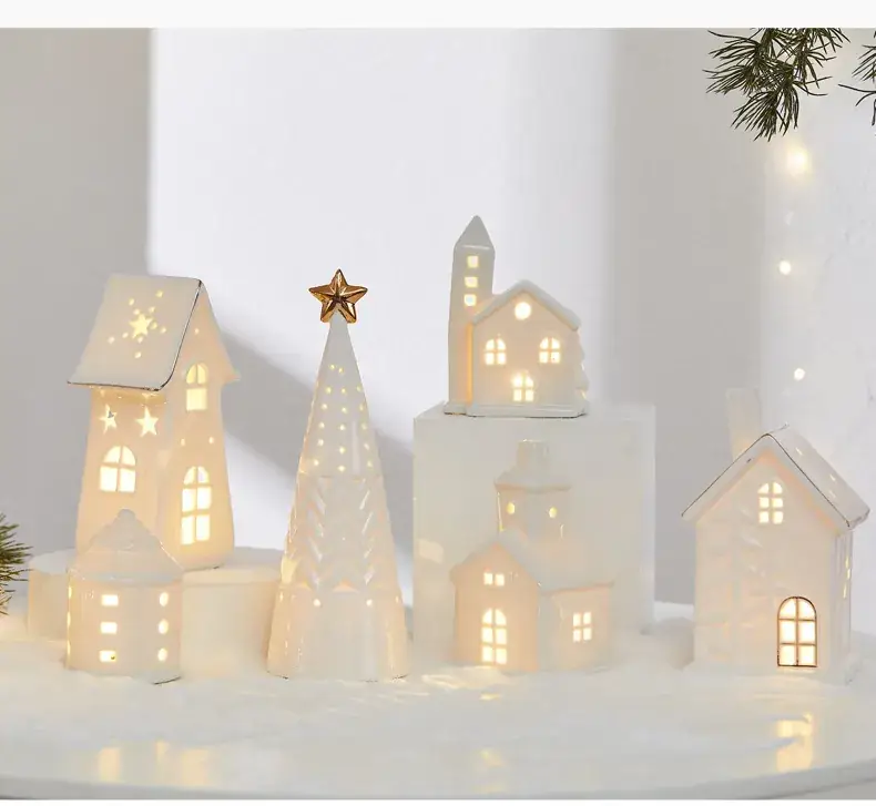 Ceramic Christmas Tree Hut Lamp Decor 19cm White — feature 9