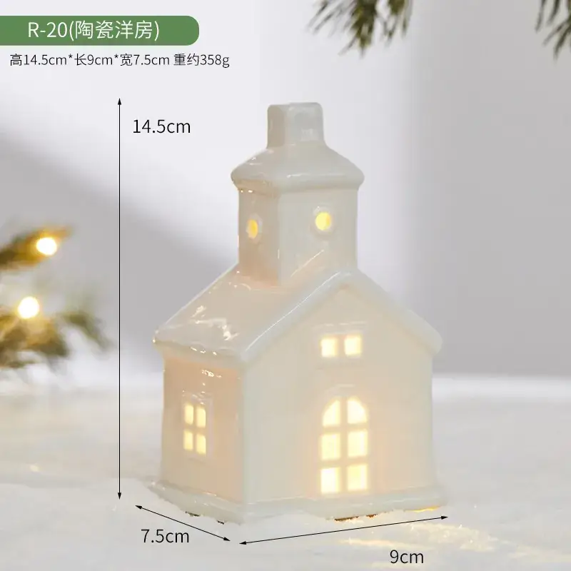 Ceramic Christmas Tree Hut Lamp Decor 19cm White - Image 2
