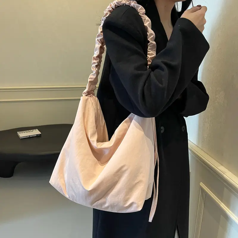Pink Korean Style Shoulder Bag with Ruffled Strap - Image 7